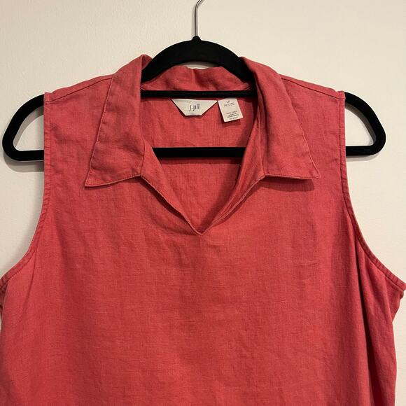 J. Jill Top Sleeveless Blouse Tunic 100% Linen Flax Pink Salmon Large Petite - Picture 3 of 5
